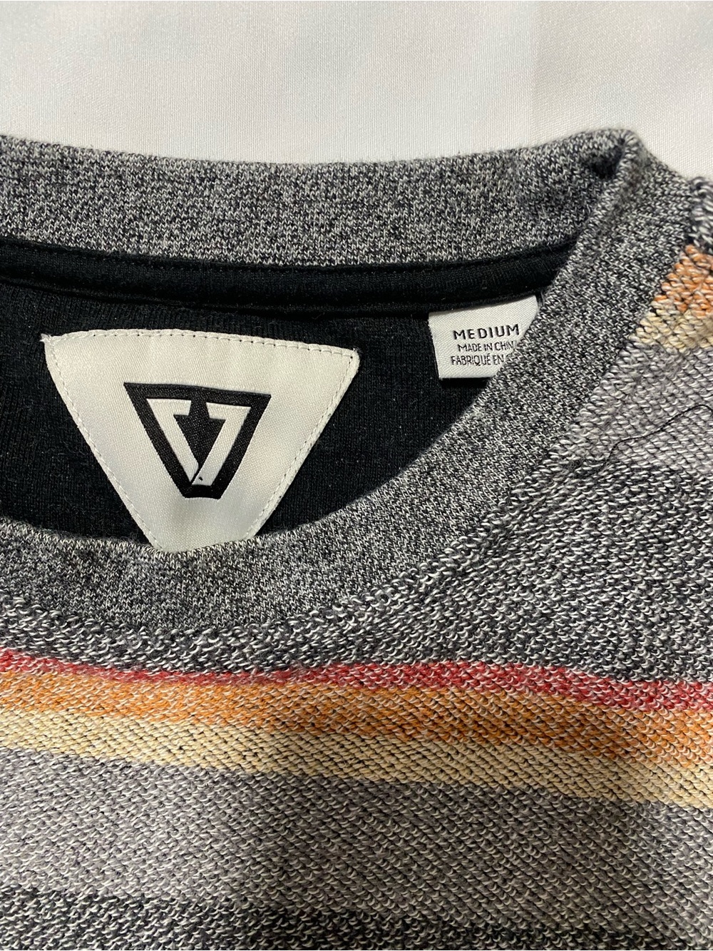 VISSLA Gray Crewneck Sweater with Orange and Cream Stripes - Picture 4 of 6